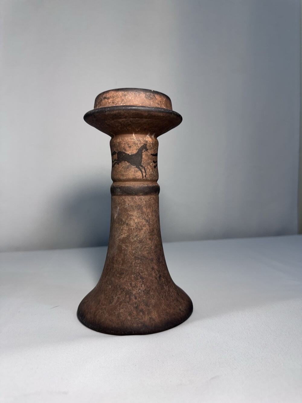 Studio Art Pottery Candle Holder Signed Original Abstract Design Candlestick